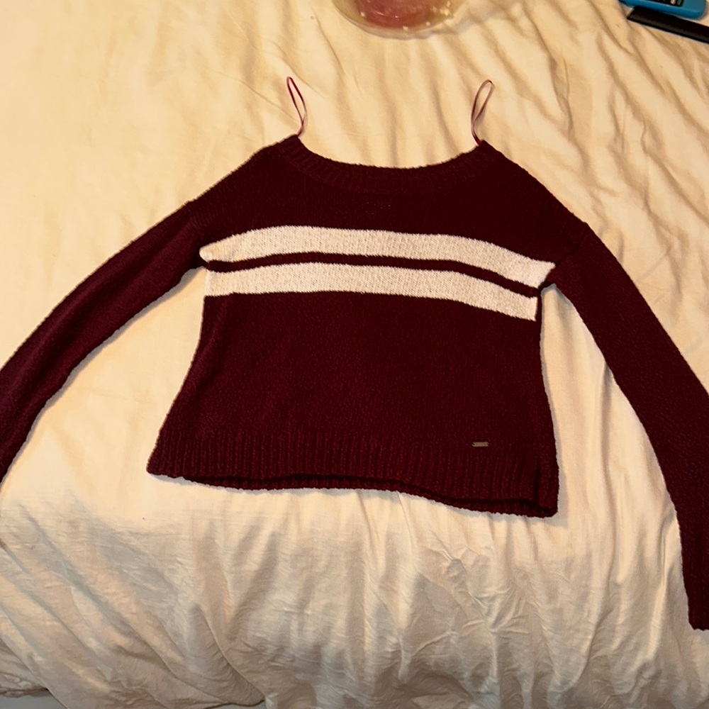Burgundy striped Hollister cropped sweater